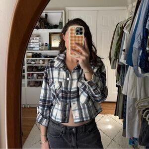 Zara blue plaid lightweight cropped jacket size medium